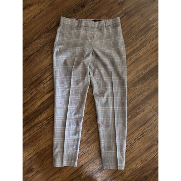 BROOKS BROTHERS Lanificio di Tollegno Wool Blend Floral Embroidered Pants 8 Gray - Picture 2 of 8